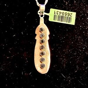 Genuine Sapphires Sterling Silver Feather Pendant with Sterling Silver chain